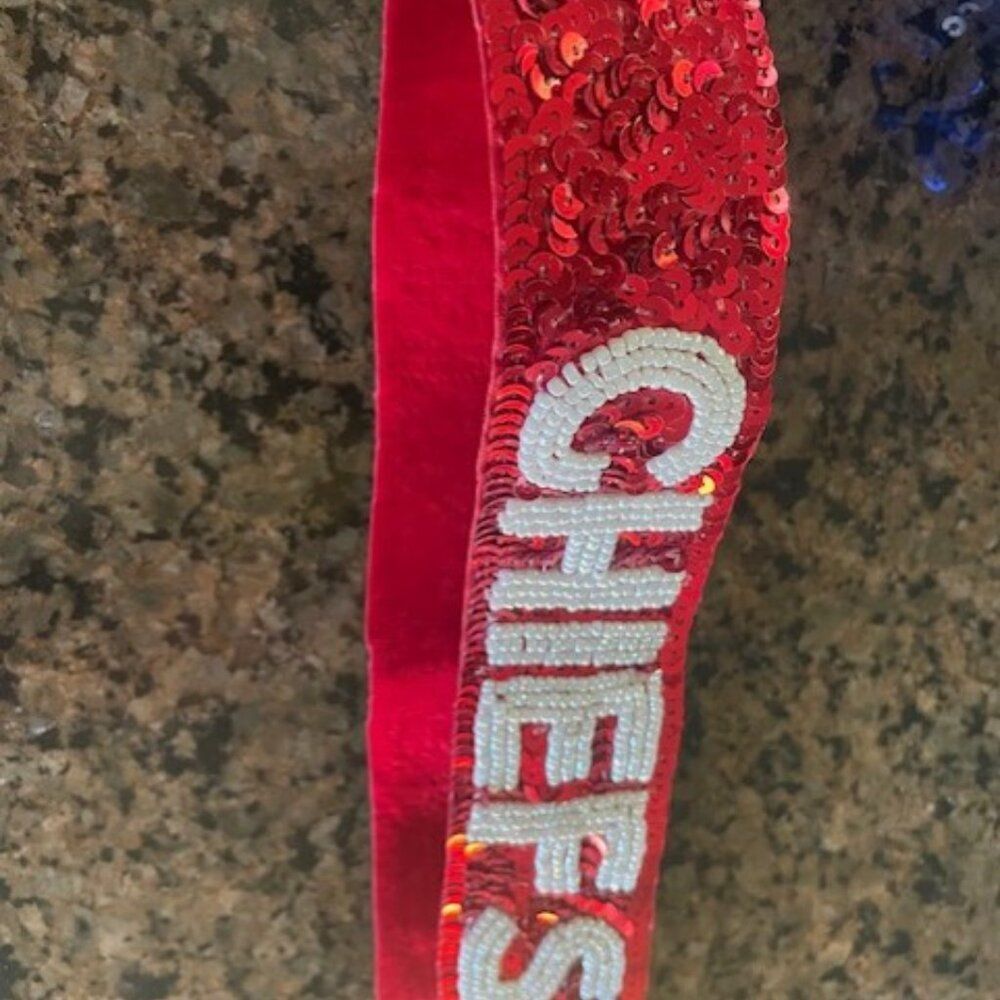 NEW Kansas City Chiefs Football KC Red Gold  Clear Bag Beaded Purse Strap - Picture 11 of 11
